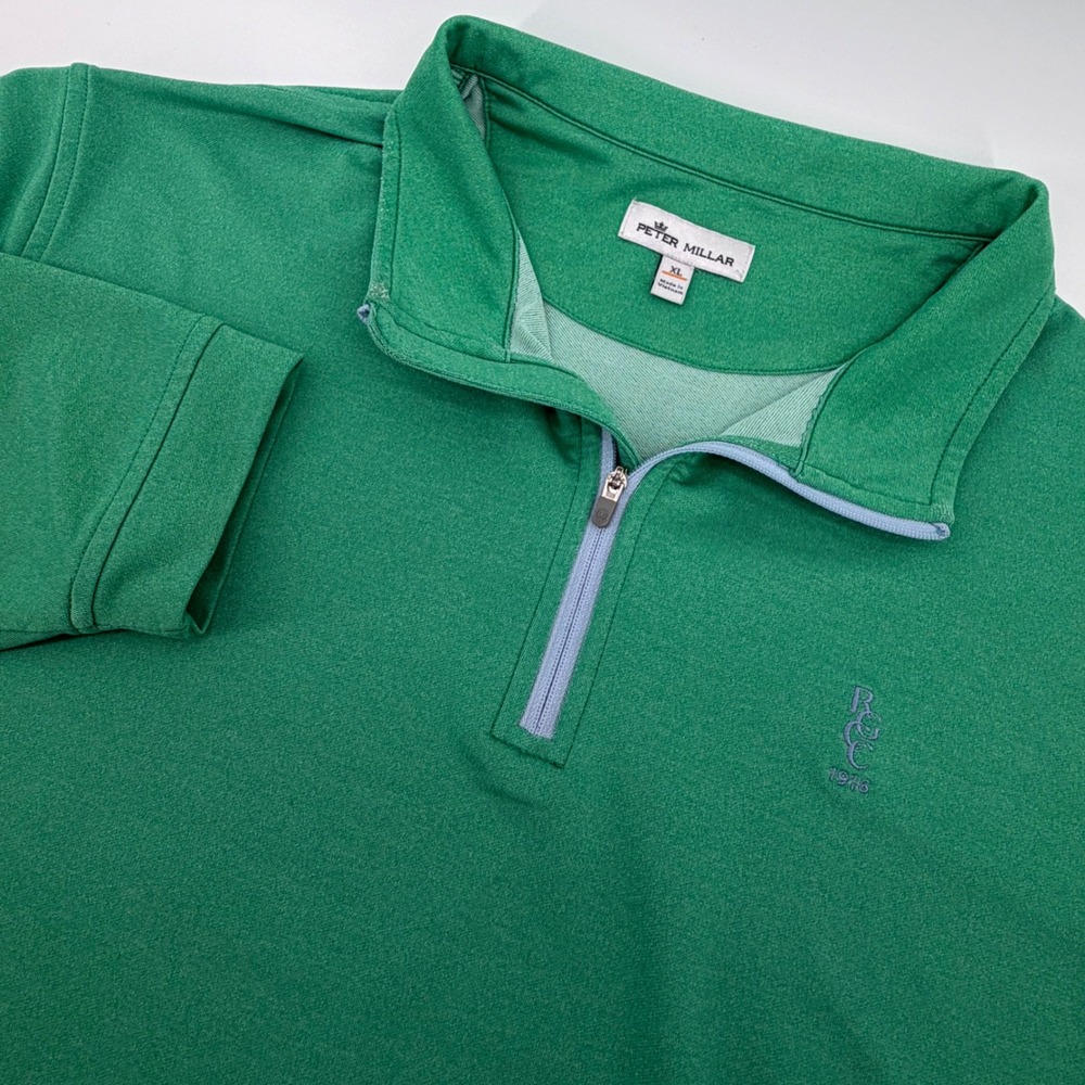 Peter Millar Quarter‎ Zip Performance Pullover Mens XL Green Rochester Golf Club
